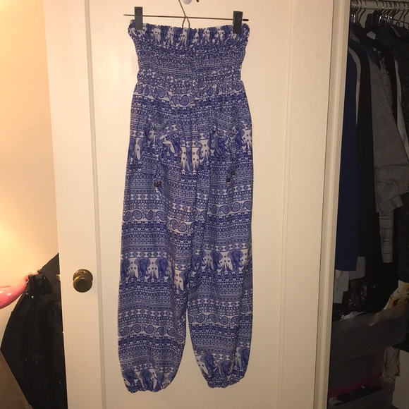 Bohemian flowy blue and white elephant pants - Picture 2 of 3